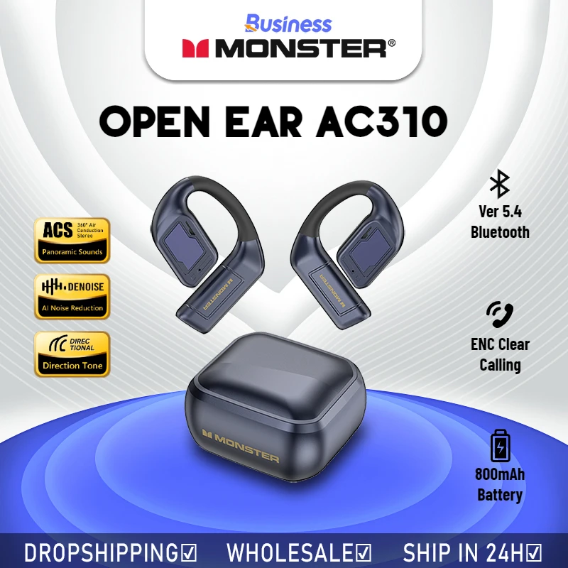 Monster OPEN EAR AC310 OWS Wireless Headphones ENC Noise Cancelling Bluetooth 5.4 Earphones IPX5 Sports Gaming Earhook 800mAh