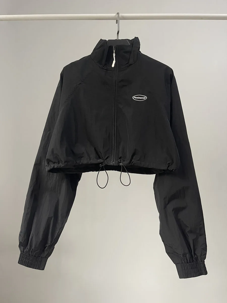 

American Sle Spicy Girl Faion Letter Embroidery Jaet Thin ort Outerwear Women's Loose Long Sve Coat Sport Top