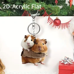 2D Cute Double Guinea Pigs Keychain Animal Design Pendant Flat Acrylic Versatile Charm,for Car Mirror,Bags,Festive,Gift & Decor