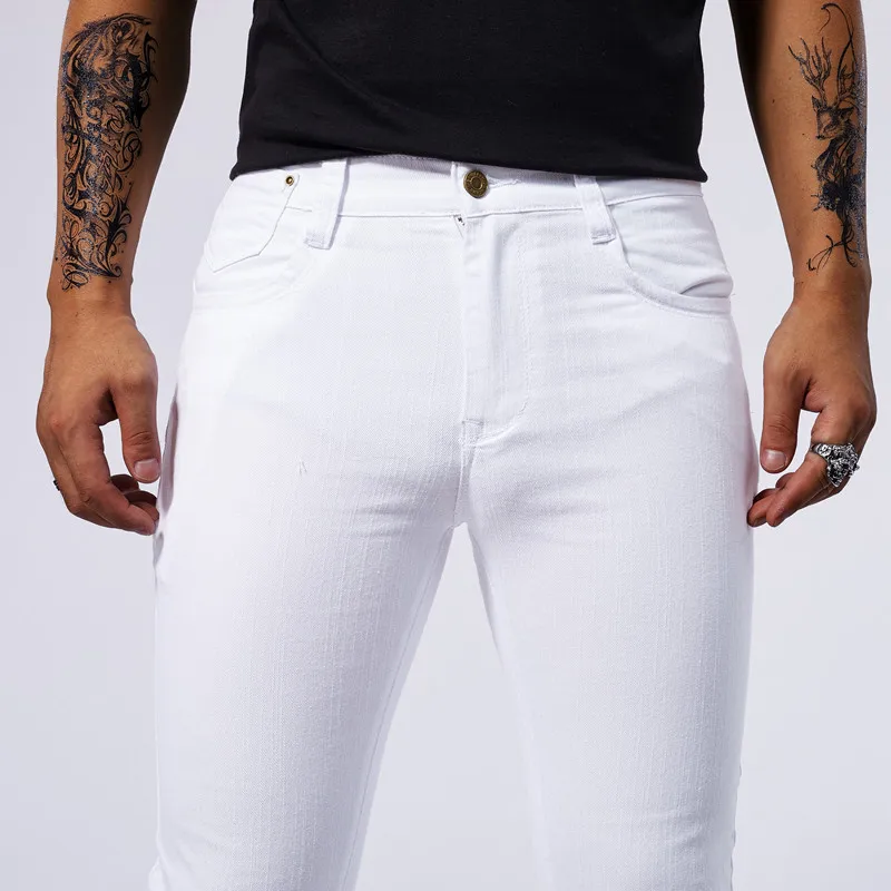 Men Brand Fashion High Quality White Skinny Jeans Business Casual Classic Style Slim Fit Soft Trousers Male Brand Stretch Pants