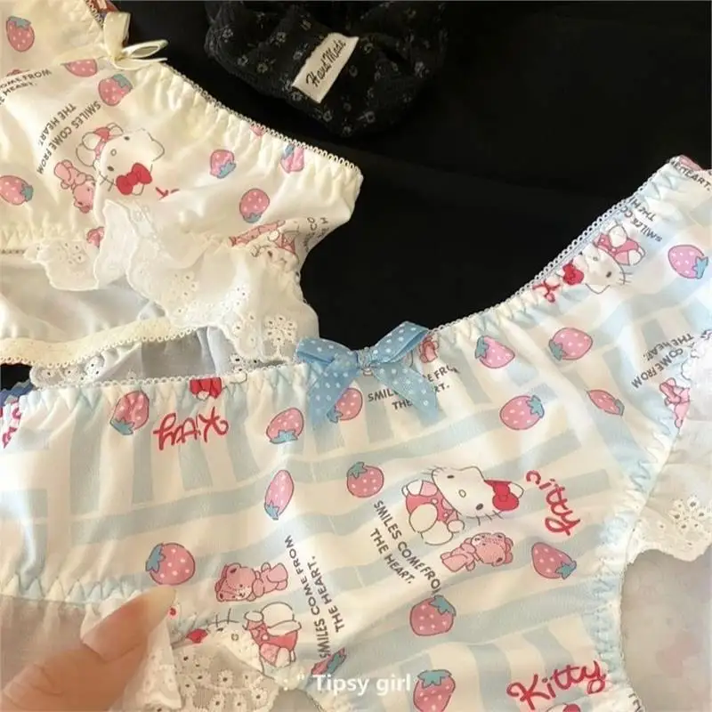 

Kawaii Hello Kitty Underwear Sweet Lace Girl Pure Desire Girl Underwear Cotton Crotch Middle Waist Triangle Pants Girl Gift
