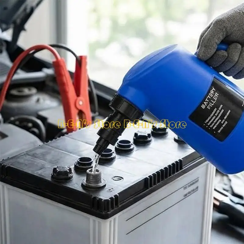 Y1AD Manual Battery Service Jugs 2L 2 Quart with Automatic Cut Off Valves, Plastic Bottle for Water Refilling Tasks Maintenance