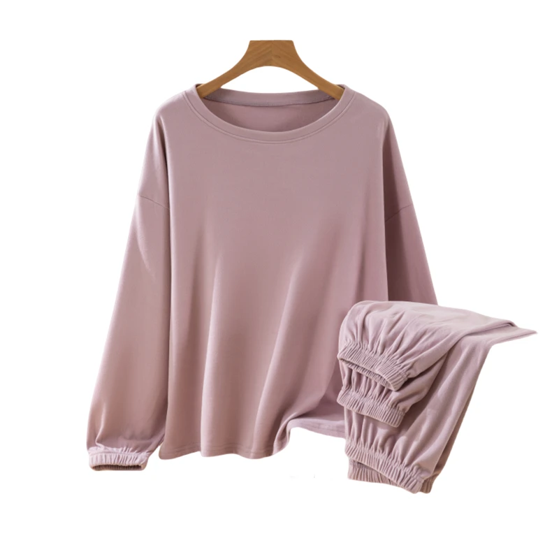 Women\'s Thermal Thiened Fce Pajamas Set Long Sve Loose Home Clothes Outwear Autumn Winter Warm Plu Two Peças Set