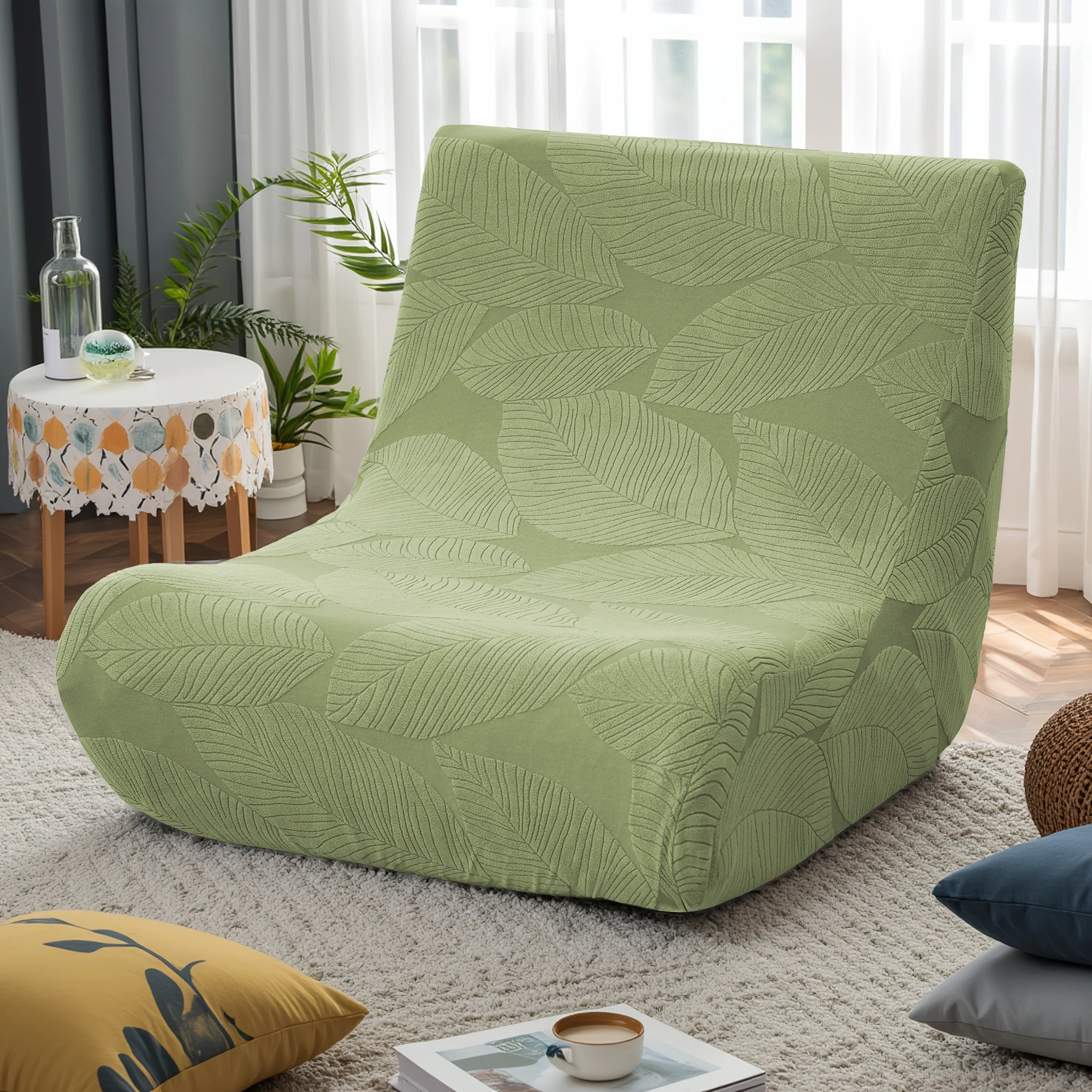1Pc Leaves Jacquard Stretch Sofa Covers Solid Color Relax Chair Slipcovers Single Lounge Couch Protectors Cover Living Room view 3