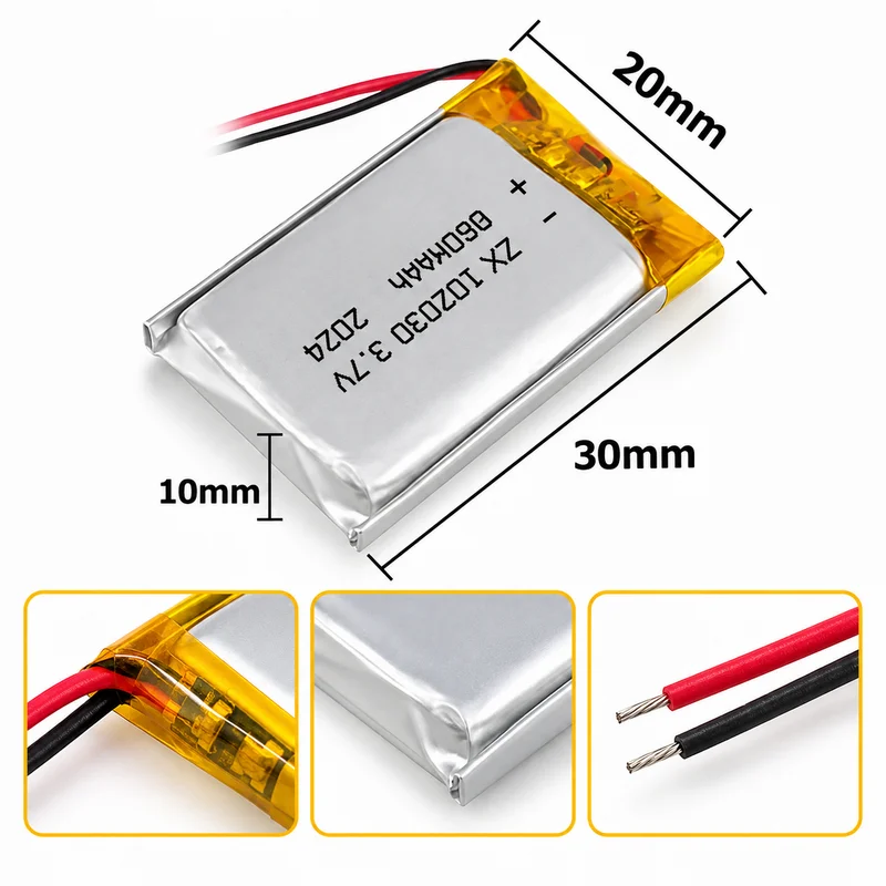 102030 600mAh 3.7V Rechargeable Li-Po Polymer Battery Cell for Steriliser, Bluetooth Audio Devices, Toys and Selfie Stick