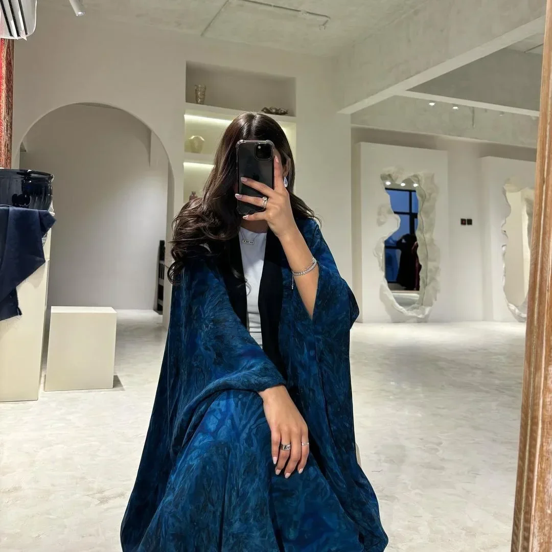 Chiffon Stampa Aperto Abaya Kimono Abito Musulmano Tie Dye Abaya per Le Donne Dubai Lusso Turchia Islamico Abiti Modesti Caftano Jalabiya