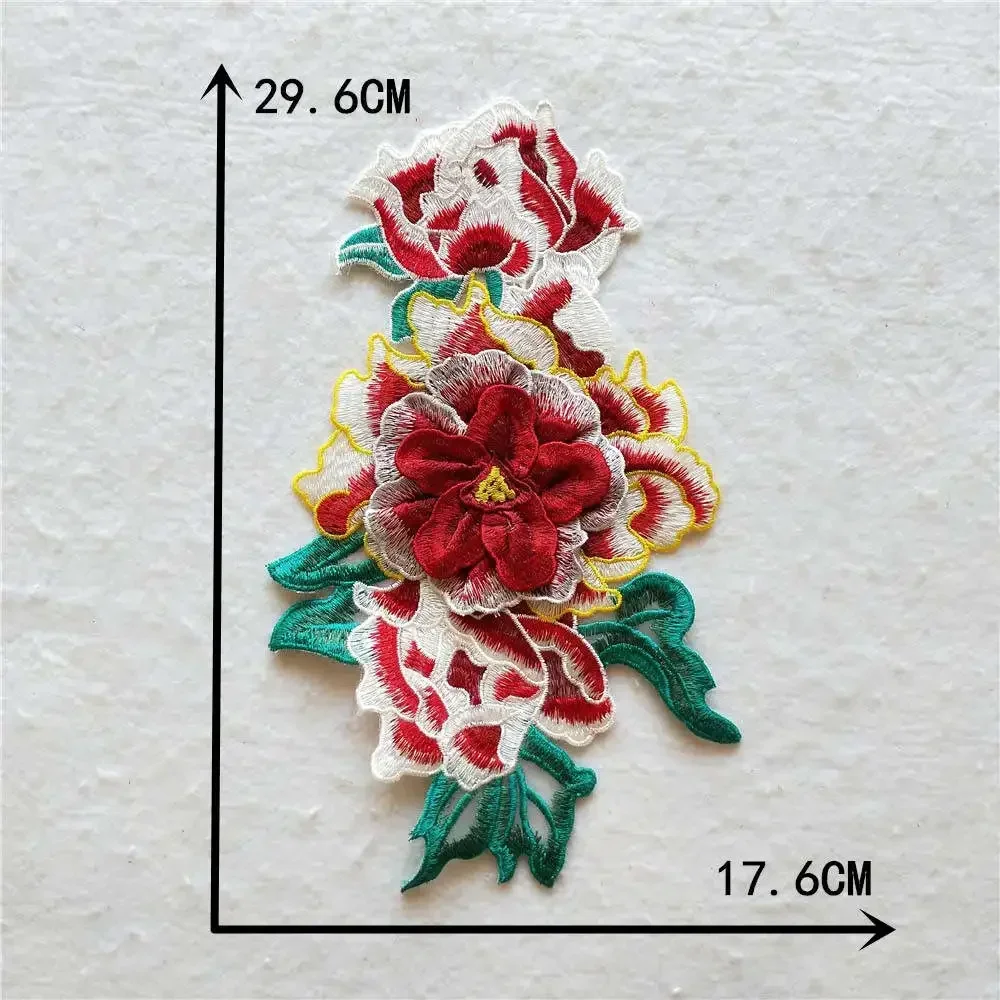 Lace embroidery chest applique sewing 3D rose flower colorful style fabric DIY craft supplies accessories 1 piece for sale