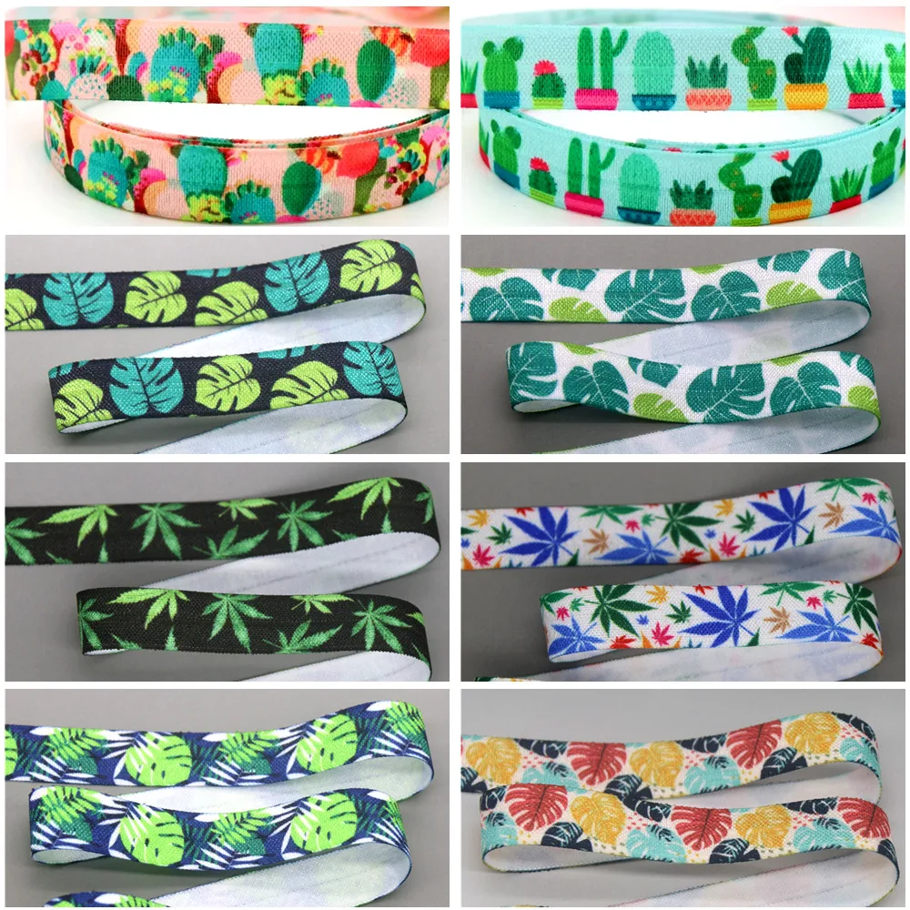 Dhk 5/8 ''5 jardas cactus folha flor impressa dobra elástica inimigo estiramento fita hairbow headwear bandana diy oem c1853