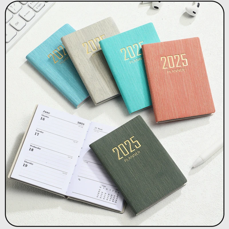 365-Day 2025 Portable A7 Pocket Planner Pu Cover Daily Weekly Schedule Notebook Calendar Journal School Office Supplies Agenda