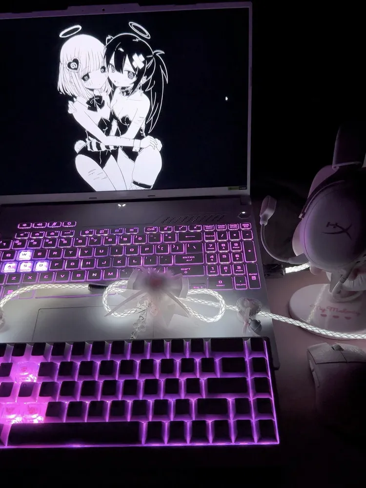 Custom Pink White Illuminated Aviator Plug Cable, Full-Section Glow Handmade Braided, 8K Magnetic Axis Compatible, Cute Original