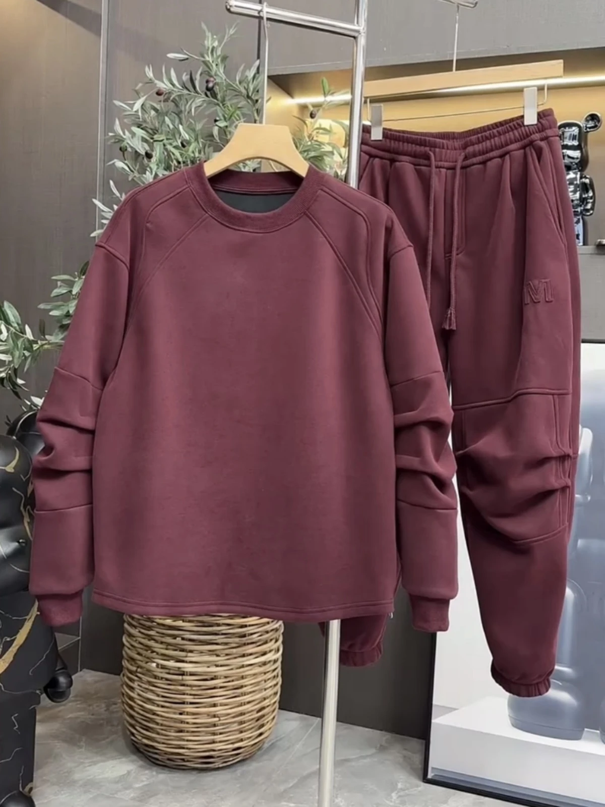 

Men's Fce Lined Thiened Casual Sportswear Set Faionable All Match Winter Warmth Sweatirt Sweatpants Two Piece Set