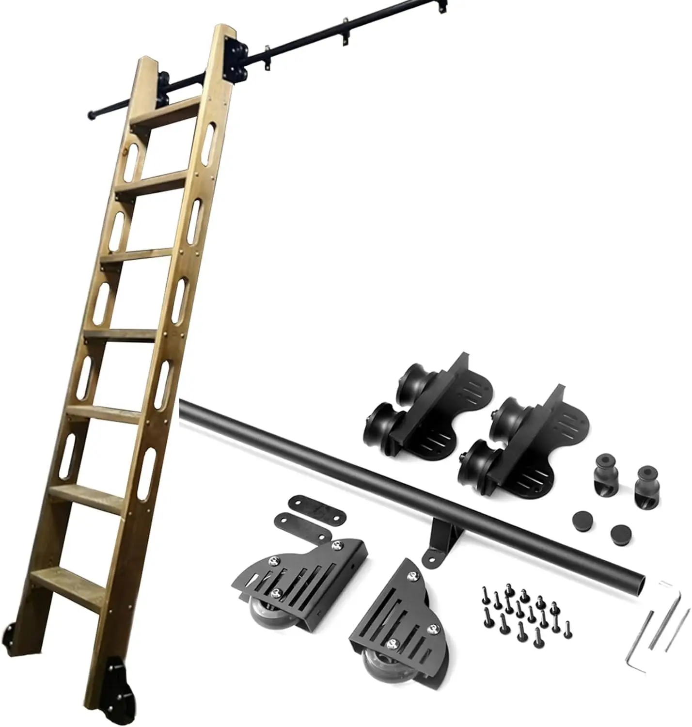 Rolling Library Slide Rail Kit 3.3Ft-20Ft ，Sliding Barn Door Track Sliding Ladder Hardware Kit, Round Tube Mobile Track With