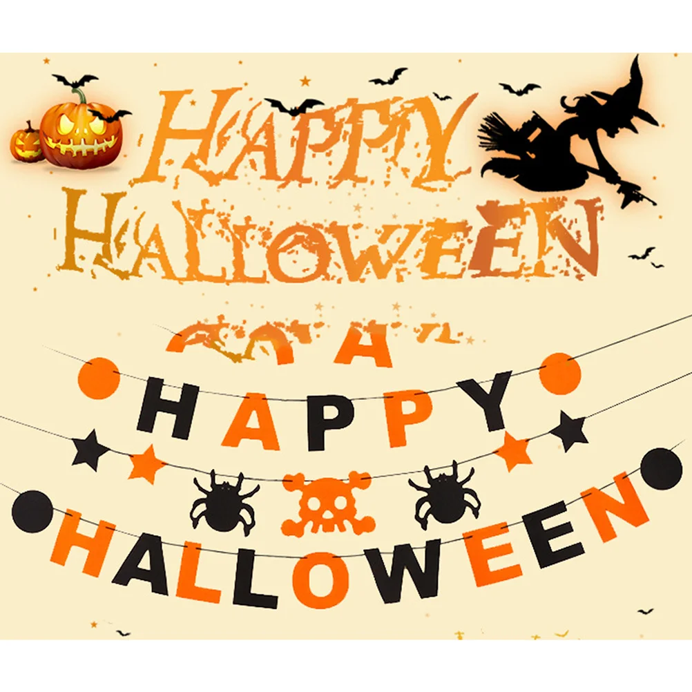 

3 pcs Non-Woven Fabric Banner 16X15Cm Halloween Party Hanging Decor Bunting For Wall Door Window Garden Outdoor Indoor