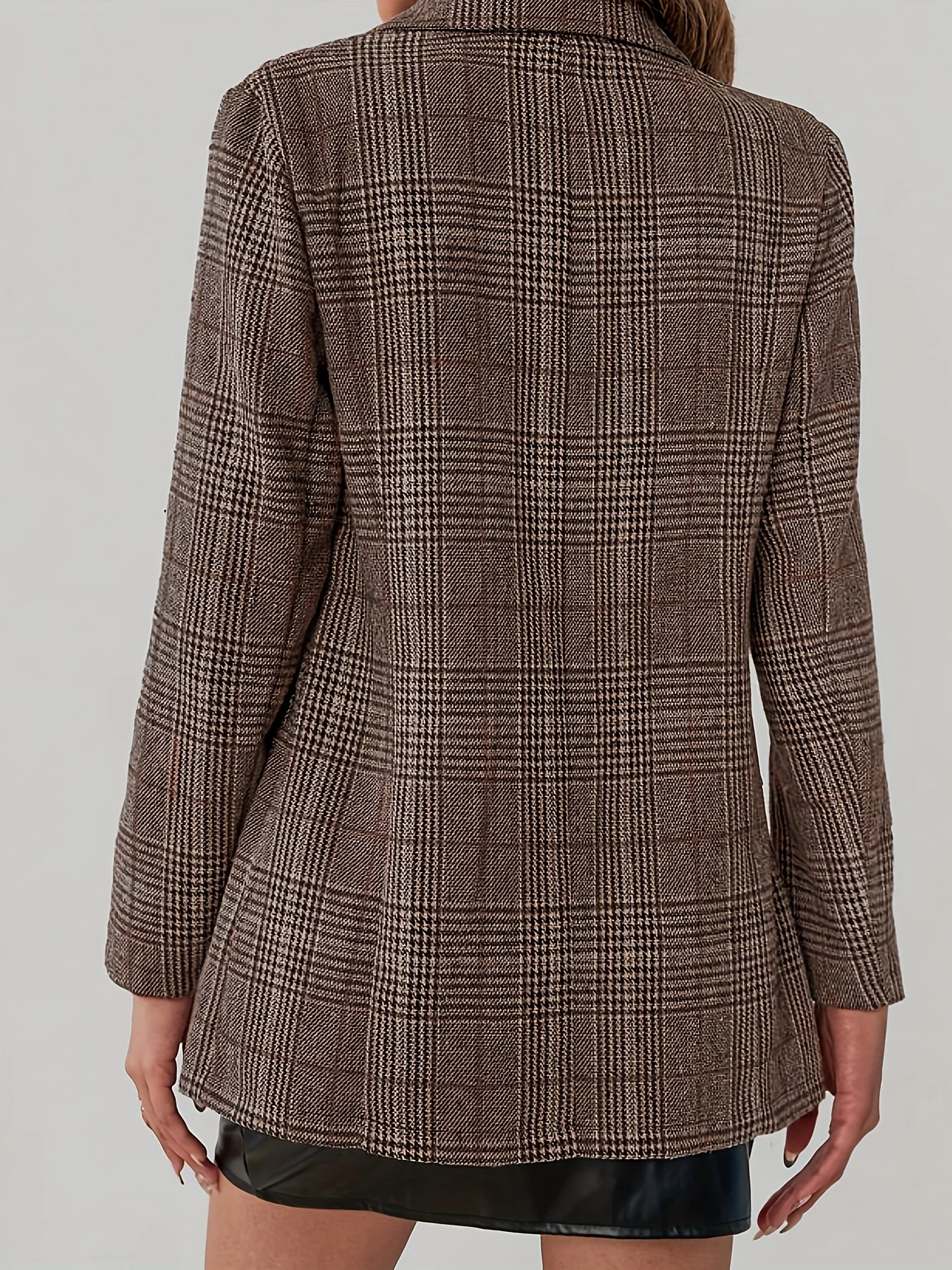 Einreihiger Damen-Blazer mit Farbblock-Karomuster und flachem Revers – Detail 2
