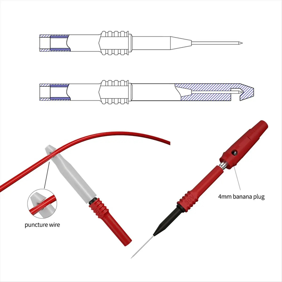 A60P Multimeter Test Leads Kit Digital Electrical Test Probes Set with Alligator Clips Test Tweezer Wire-Piercing