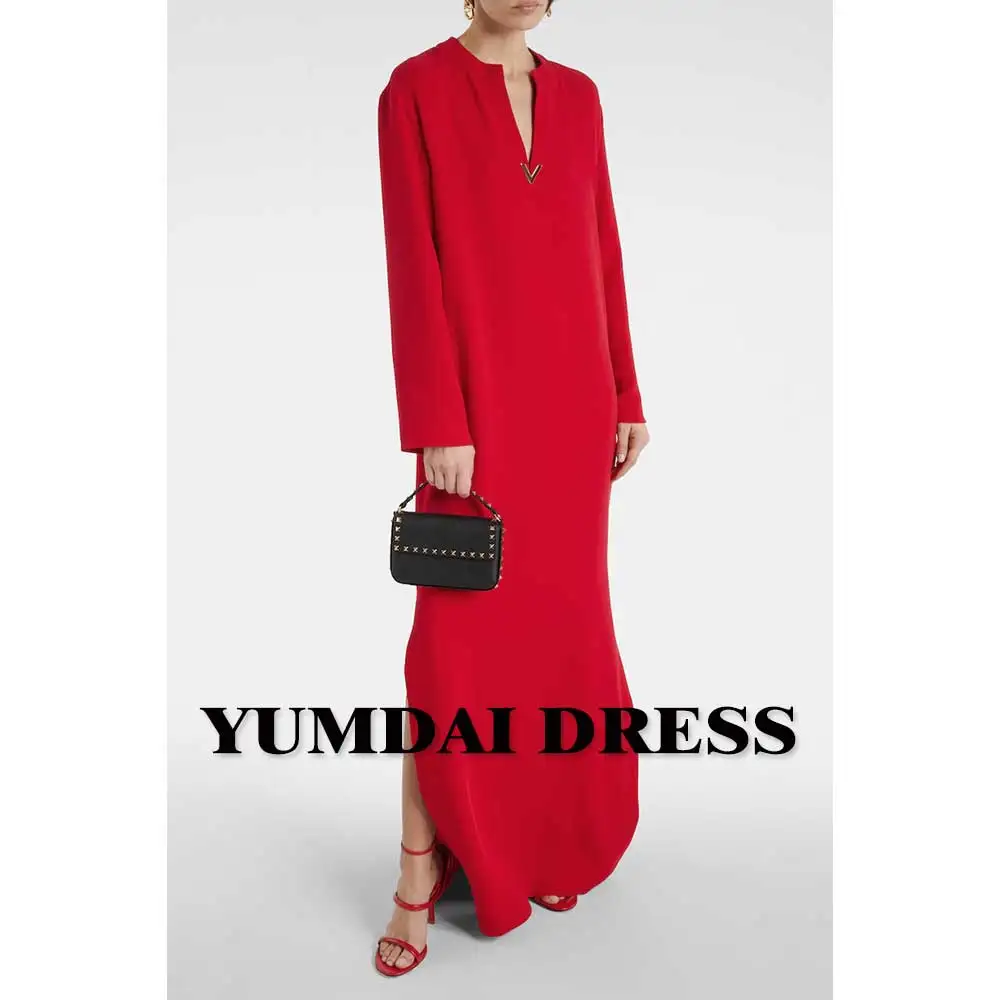 YUMDAI Burgundy Double Rotator Sleeves Evening Dress Straight Casual Gown And Floor Style Dubai Luxury Temperament Ladies Dress