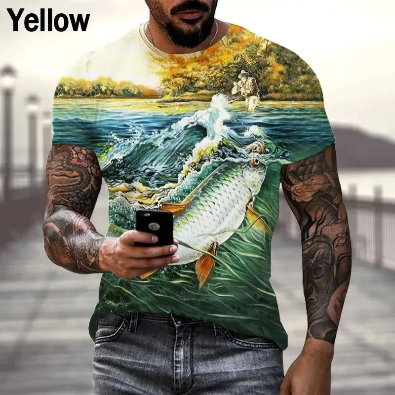 New Hobby Carp Fishing 3D Print T Shirt Men's Fashion Personality Round Neck Short-sleeveTops