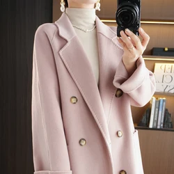 Ladies' 100% cashmere thick double-sided long jacket, classic and multifunctional, fashionable and suitable for business and lei