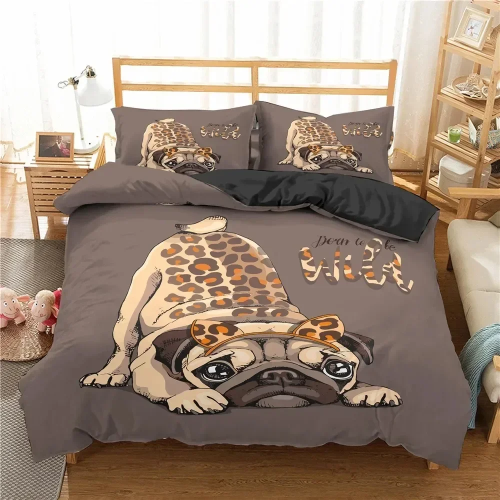 

3d Cartoon Pug Dog Bedding Set Lovely Home Pet Puppy Pattern Duvet Cover King Queen Size Cute Animal Theme Soft Comforter Cover