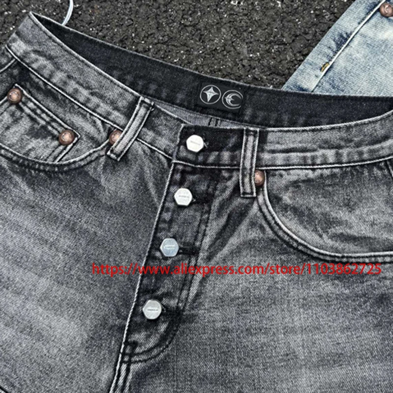 American Trend THUG CLUB Jeans Street Hip-hop High-quality Retro Fashion Patchwork Ripped Hole Thug Club Middle Pants