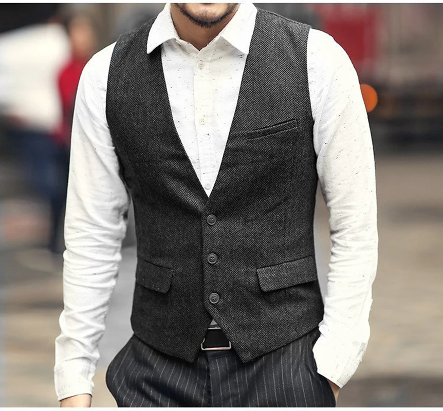 D9568 Autumn new men's British retro herringbone pattern slim fit large size suit vest wool casual vest trendy men