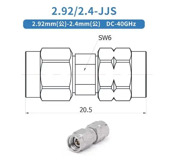 

Адаптер 2,4 мм-2,92 мм из нержавеющей стали 2.92/2.4-JJS/KKS/JKS/KJS 40G