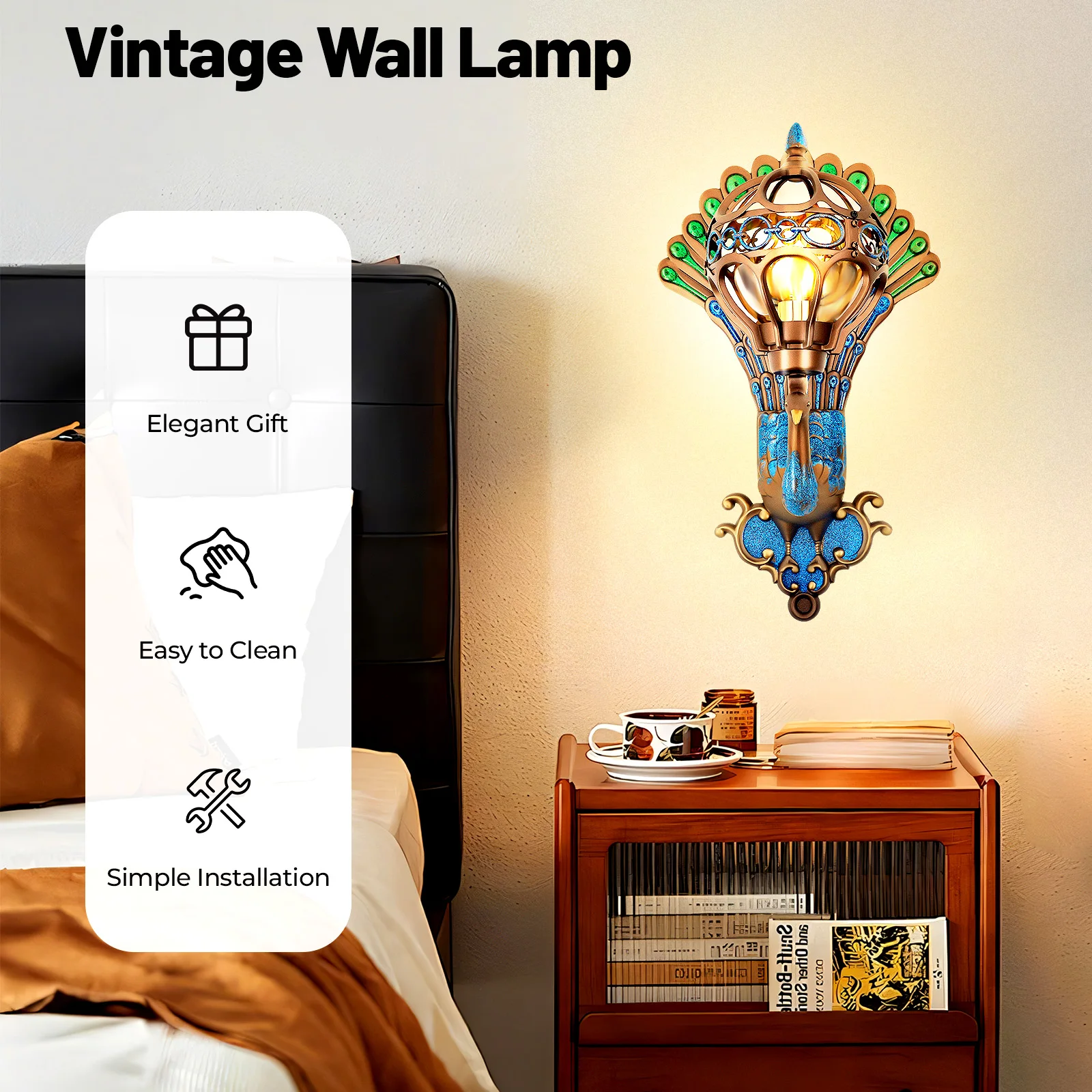 Phoenix Wall Lamp, 110V Vintage Wall Light Fixture, Wall Light for Bedroom Bathroom Living Room