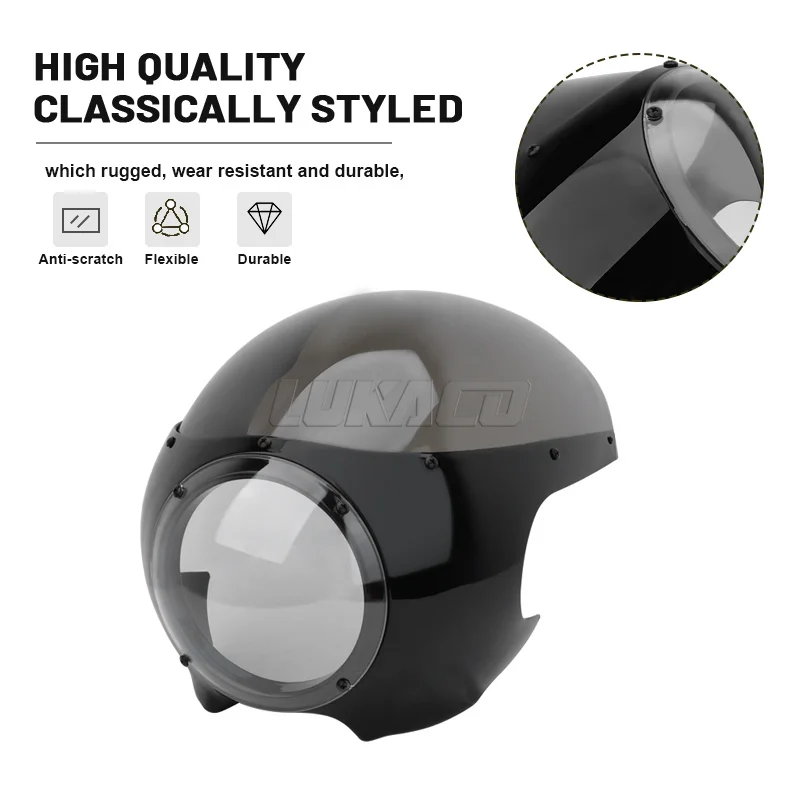 Motorcycle Cafe Racer Headlight Fairing 5-3/4" Front Light Mask Cover For Harley Chopper Bobber Sportster XL883 Dyna Softail