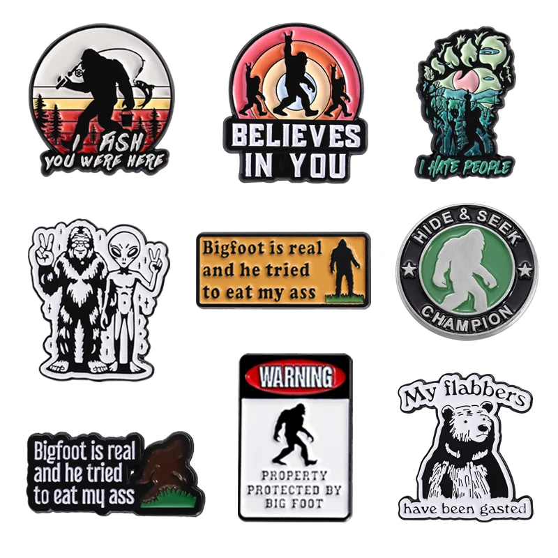 Bigfoot Believe In You-Pin esmaltado Cryptid Quest Sasquatch I Hate People, insignia de solapa, joyería de moda, regalos para amigos