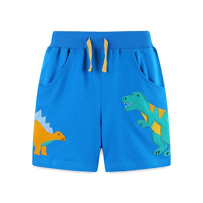 Single piece summer boys' shorts casual style knitted cotton cartoon dinosaur embroidery shorts with pockets 2-7Y