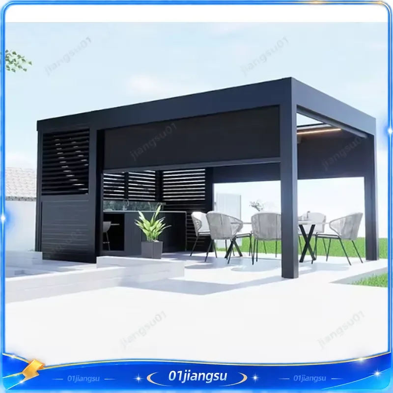 Luxury Aluminum Louvered Pergola Electric Sunshade Outdoor Patio Gazebo Waterproof UV Resistant Weatherproof Durable Garden