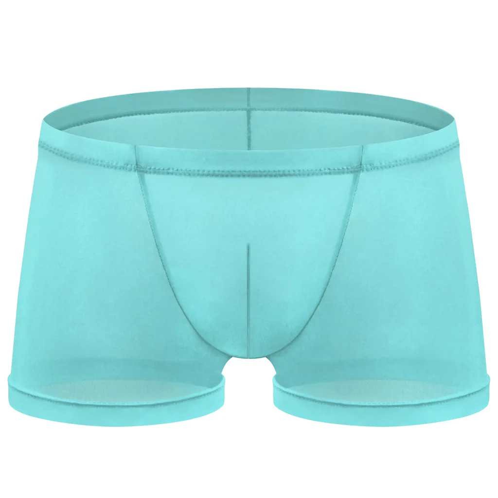 Men's Sheer Glass Silk Boxer Briefs, Low-Rise Semi-Transparent Shiny Underwear, Sexy Mesh Trunks for Men
