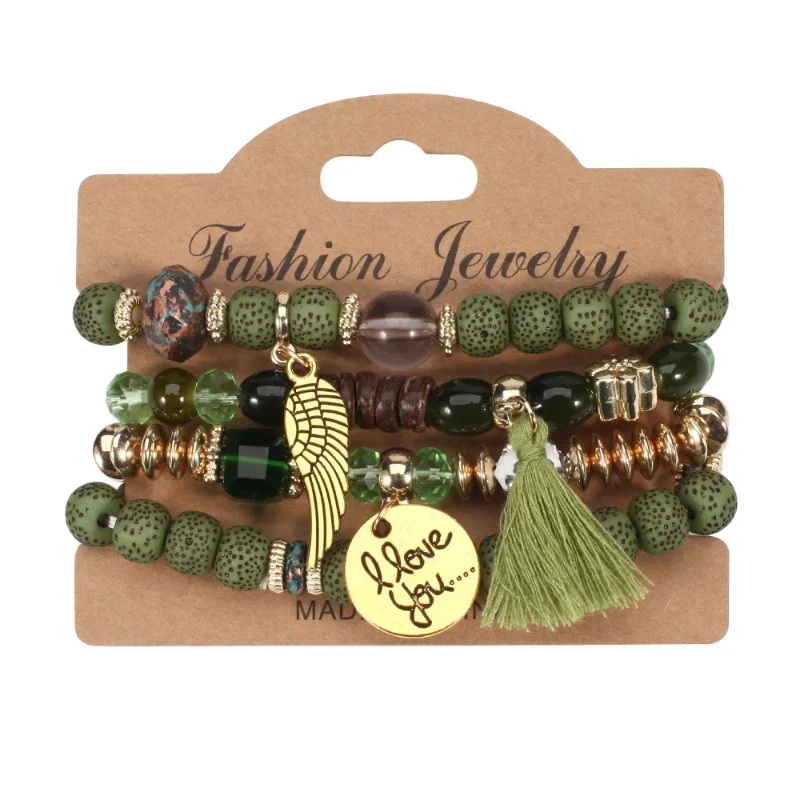 Wings Element Imitation Bodhi Bead Bohemian Style Multi-layer Bracelet