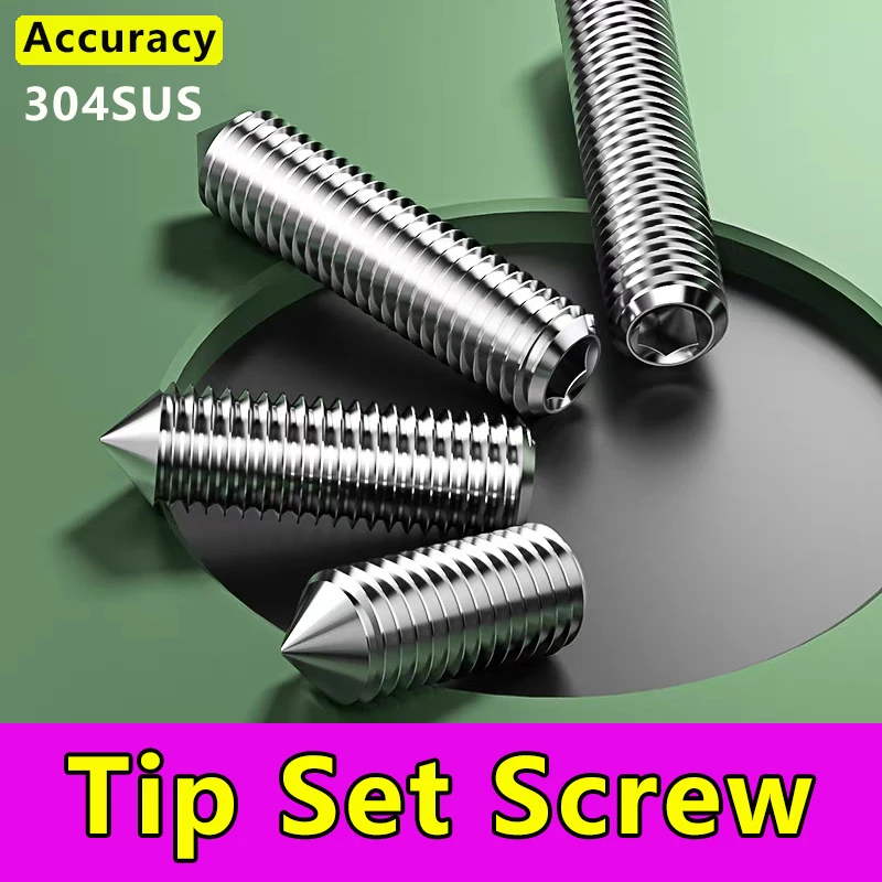 304 Stainless Steel Qointed Set Screw Hex Socket Machine Screw Headless Screw Top Screw M3M6M Taper Tip End Grub Bolts