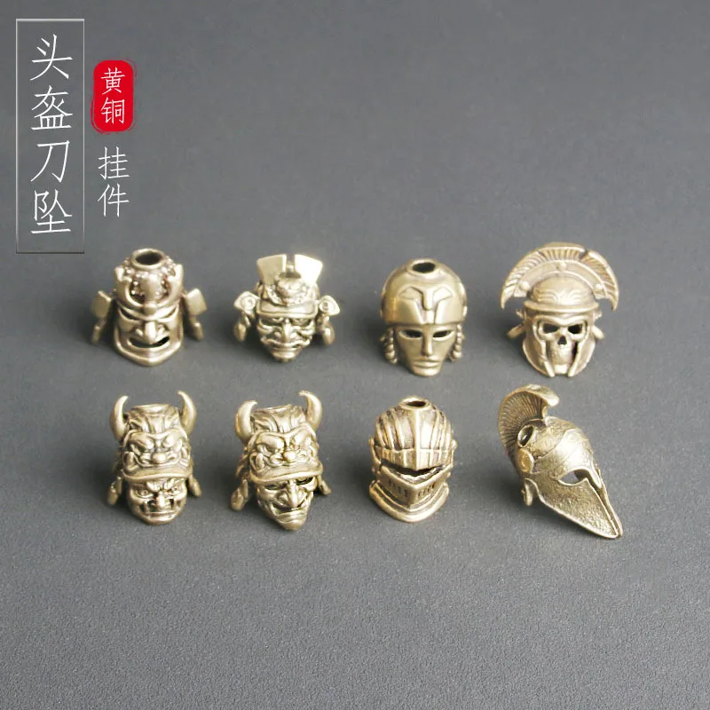 DIY Fan Shape Helmet Skull Knife Beads Lanyard Pendants Vintage Metal Brass Samurai Outdoor Tools Paracord Bead Accessories