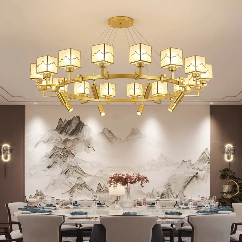 Luxury Restaurant Chandelier Chinese Style Ceiling Lighting Belt Spotlight Hotel Box Room Club Hanging Lamps Flush Mounted