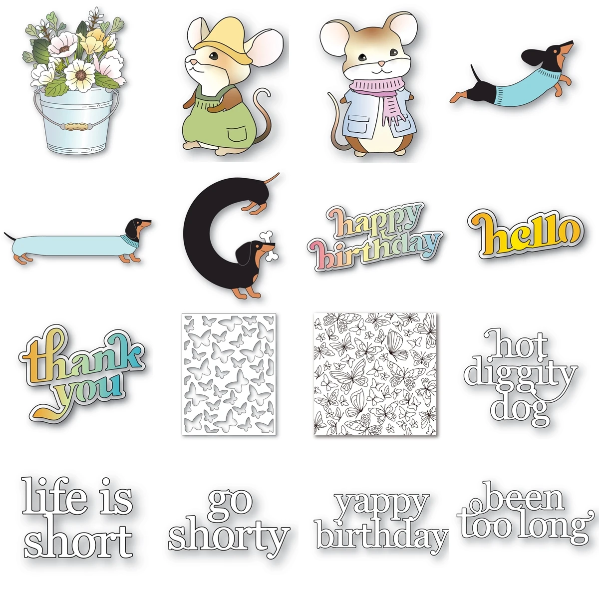 Garden Pail Bouquet Butterfly Mouse Dachshund Summer New 2025 Cutting Dies Clear Stamp for Scrapbooking Supplies Card Craft