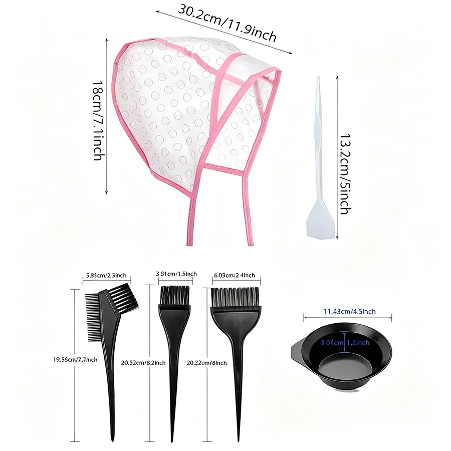 Reusable Hair Highlight Cap Kit Hair Dyeing Tools Set With Pull Hook Dye Brushes Mixing Bowl For Home Salon Hair Bleach Coloring