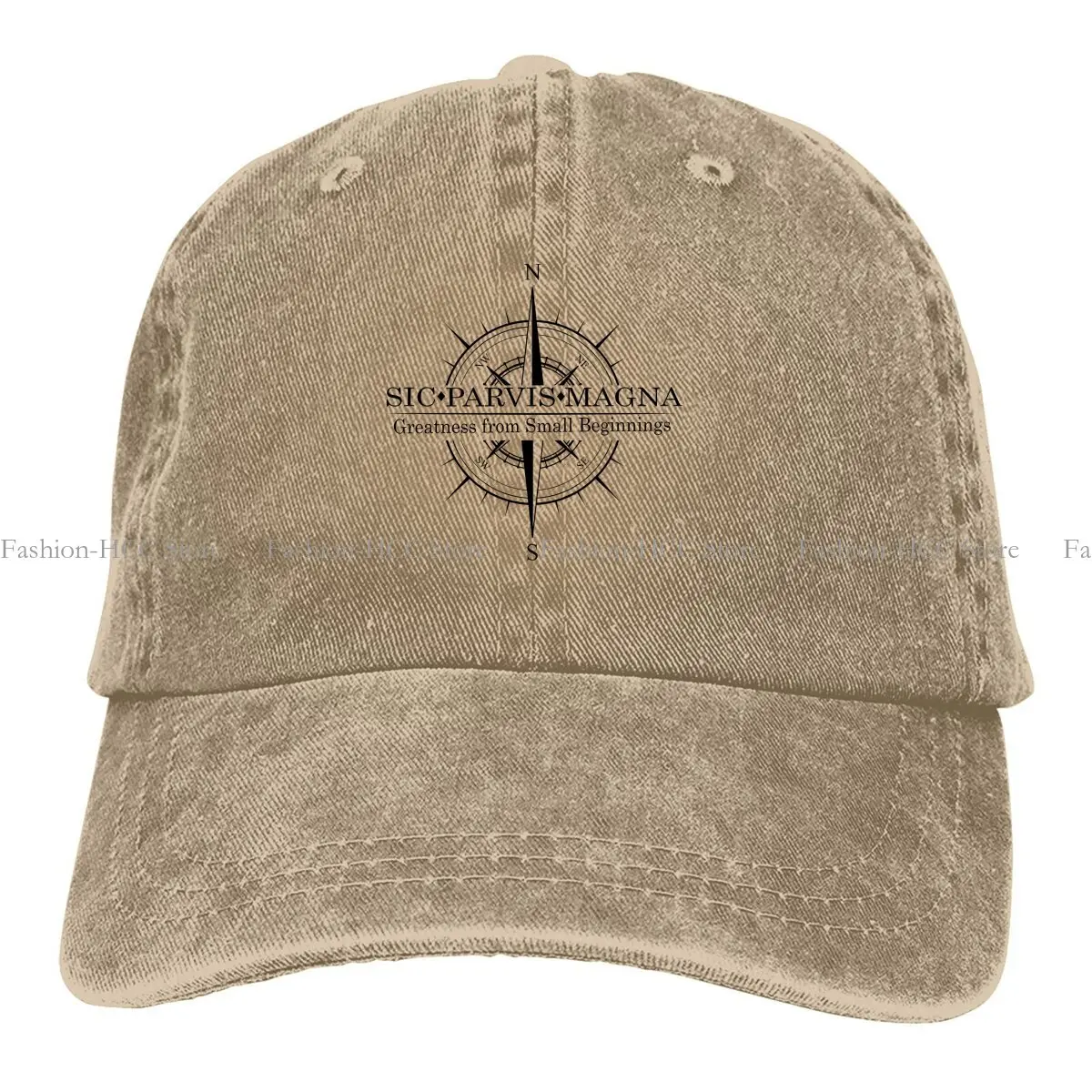 Washed Men's Baseball Cap Sic Parvis Magna  4 With Compass Trucker Snapback Caps Dad Hat Uncharted