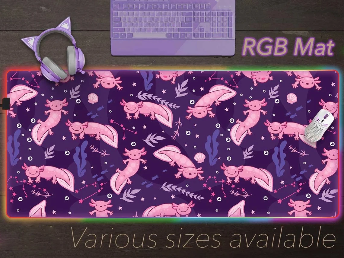 

Kawaii Axolotl XXL RGB игровой коврик для мыши прогулочная рыба длинный RGB настольный коврик милый Радужный светодиодный игровой коврик для мыши фиолетовый геймер настольный набор