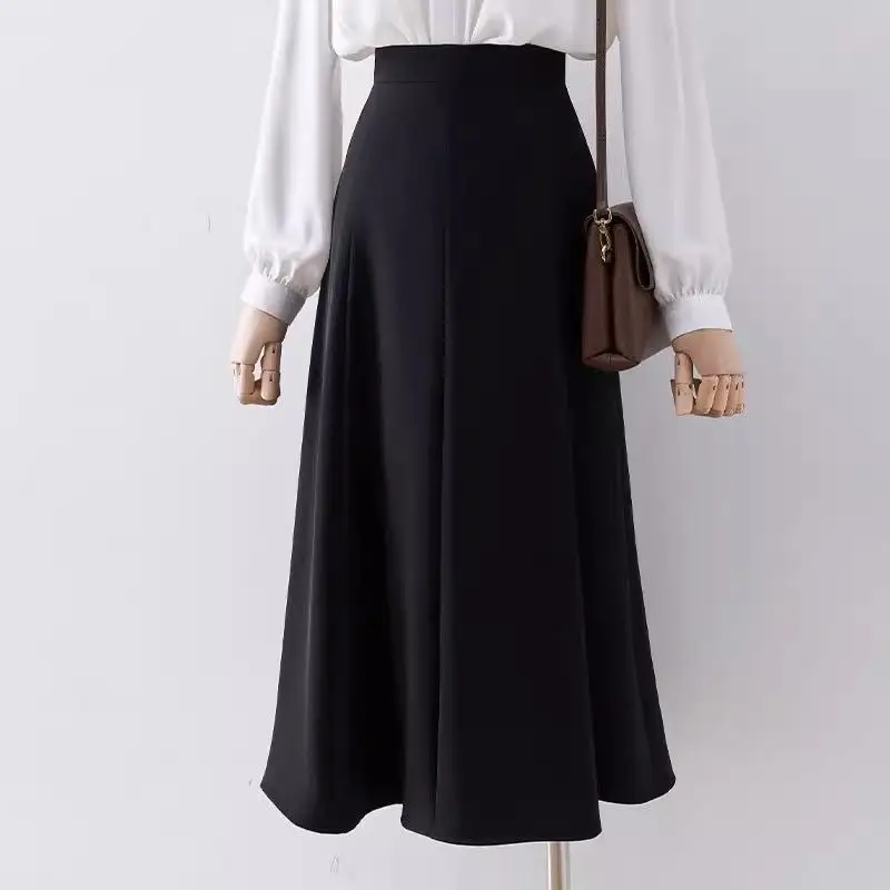 Korean Version Simple Pleated High Waist Suit Skirts Women's Spring Summer 2026  Loose Temperament Long A-shaped Big Swing Skirt