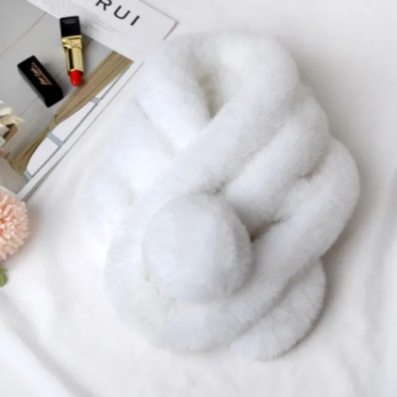 New Rabbit Fur Scarf Women Winter Warm Soft Furry Scarves Casual Female Lady Outdoor Neck Warmer Collar