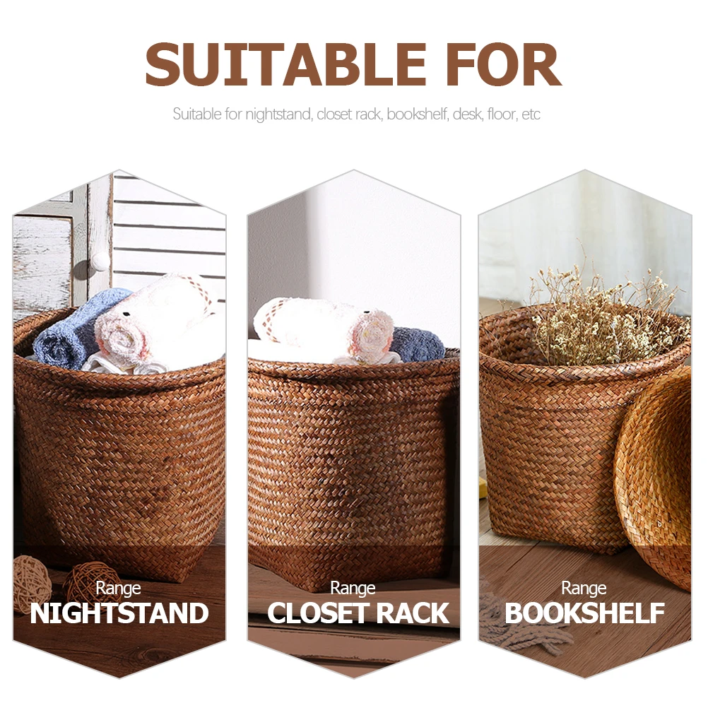 

Indoor Rattan Woven Trash Basket Multi-Function Waste Bin Floor Can Office Room Home Household Wear-Resistant Convenient
