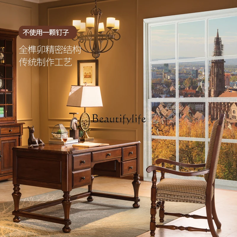 *Amerikanischer Schreibtisch, komplett aus Massivholz, Maltisch, Retro-Studienmöbel, Schreibtisch