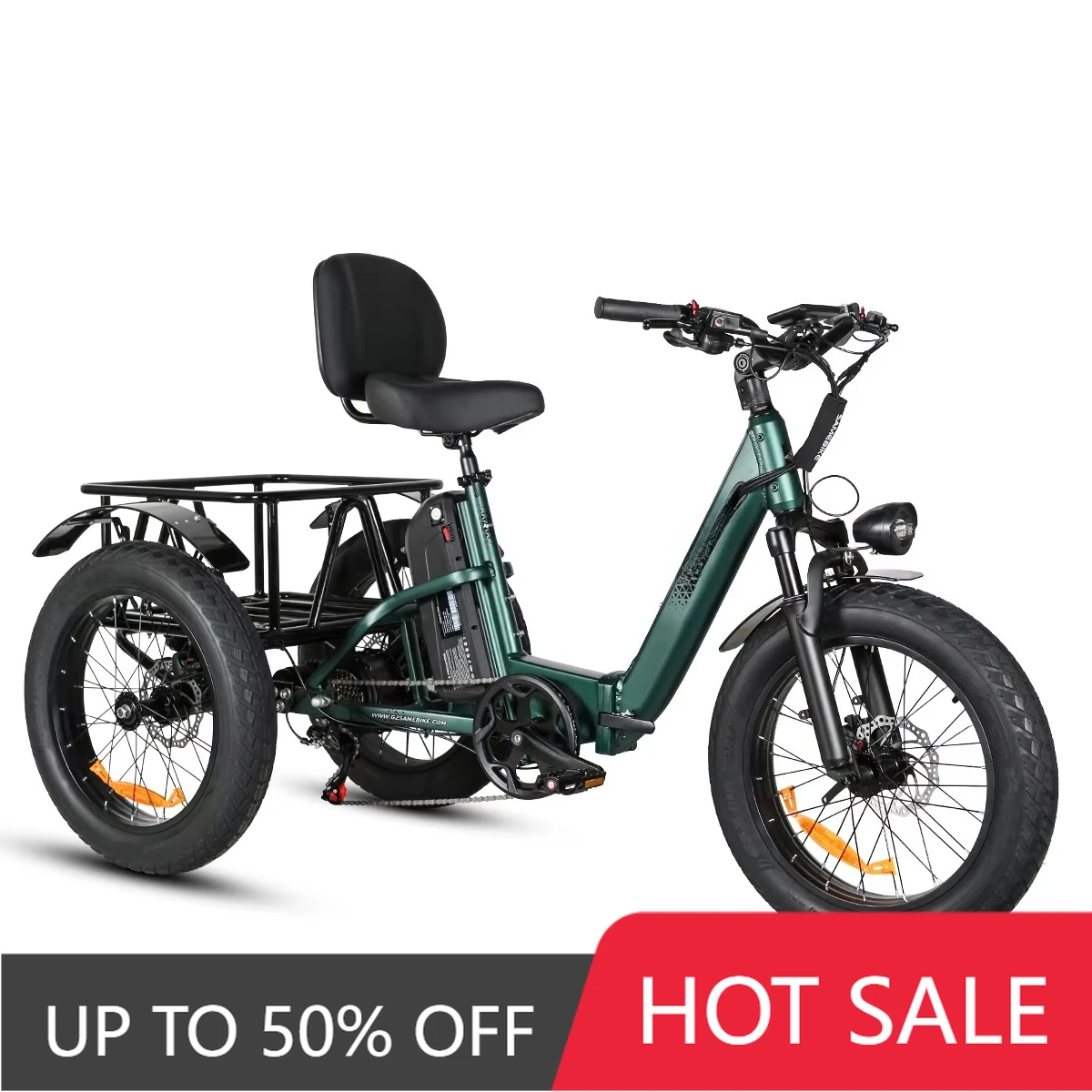 

JYF SAMEBIKE 20-inch aluminum alloy electric freight tricycle with rear wheel hub motor lithium battery 48V13Ah rear luggage rac