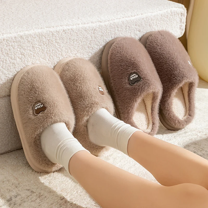 

Casual Fluffy Slippers Women House Winter Plush Slippers Anti-slip Thermal Slippers Indoor Home Warm Men's Fashion Flats Slip