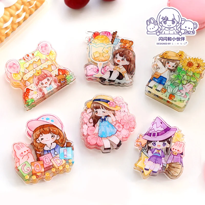 1 pc Girls and Flowers Story Acrylic Clip Cartoon Illustration Plastic Pocket Clip