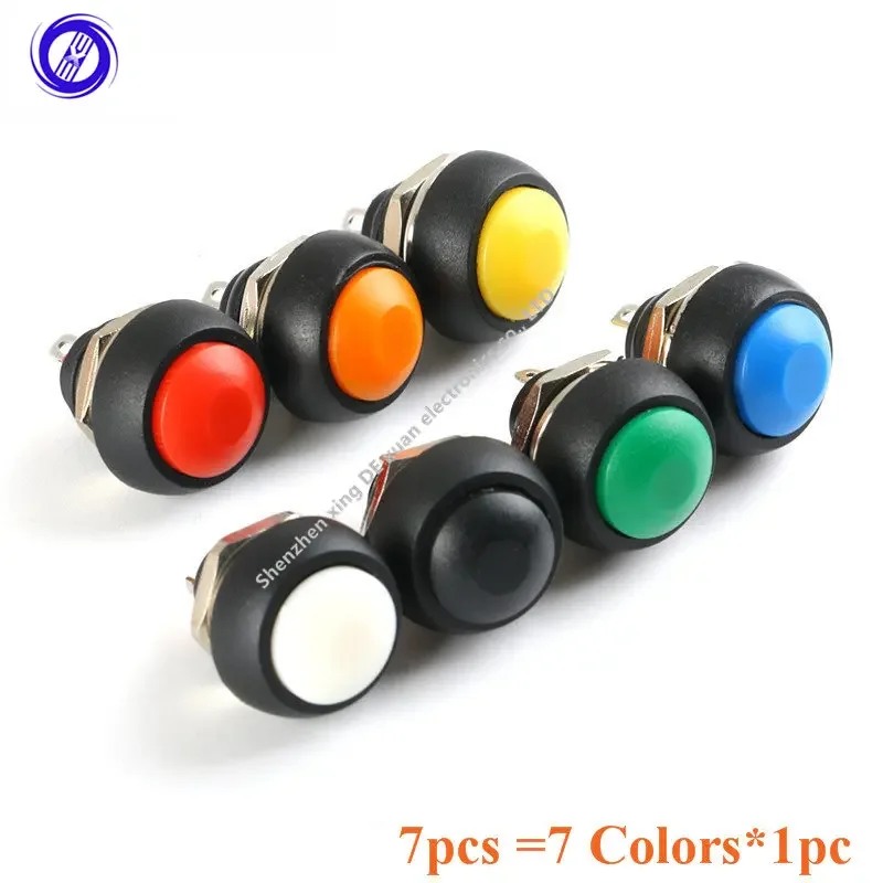 7Pcs PBS-33B Push Button Round Switch Color Colorful  Mini 12mm Waterproof Momentary ON/OFF