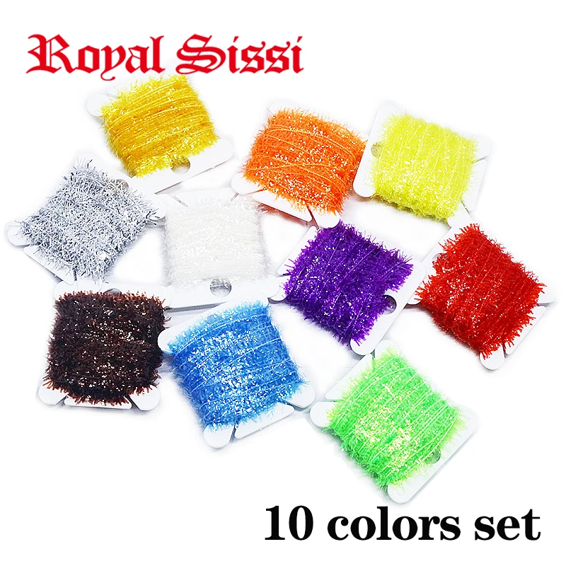 Royal Sissi 10Colors/set fly tying Tinsel Chenille thread Crystal Flash Chenille Cactus fly tying thread for saltwater streamers