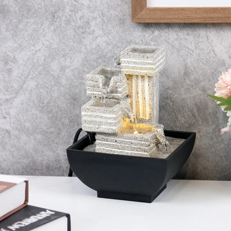 #q-Tabletop Water Fountain Led Light Indoor Decoration Feng Shui Ornaments For Home Office Desk Decorative Gifto*